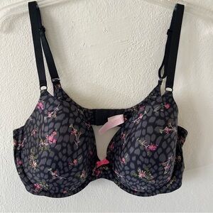 Victoria's Secret Bra 38DD Lined Demi Demi-Buste Black Gray Floral Underwire